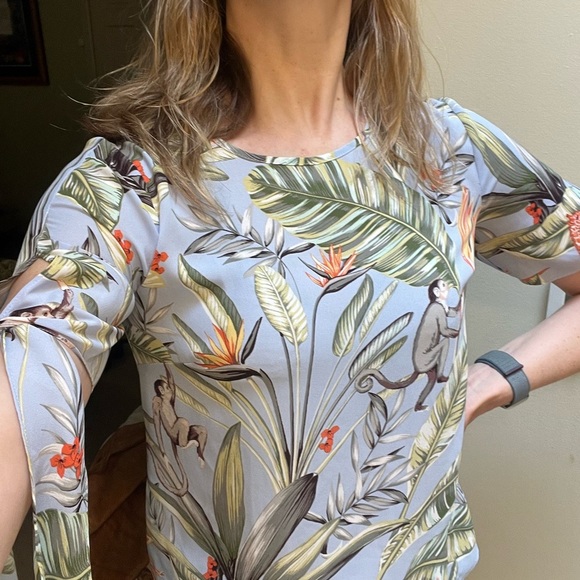Tropical Monkey and Giraffe Print Ann Taylor Short Sleeve Shirt - Picture 11 of 11